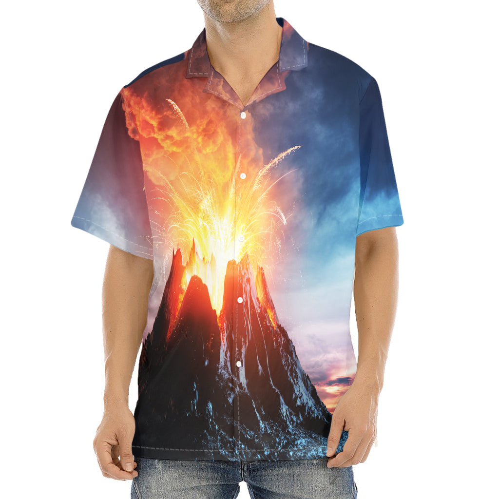 Erupting Volcano Print Aloha Shirt