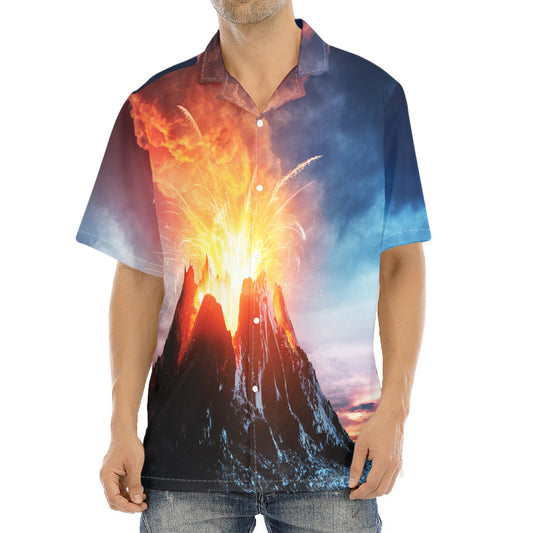Erupting Volcano Print Aloha Shirt