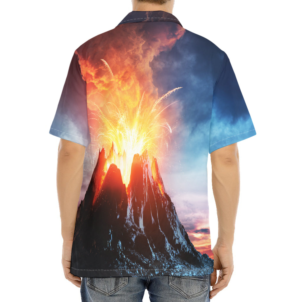Erupting Volcano Print Aloha Shirt