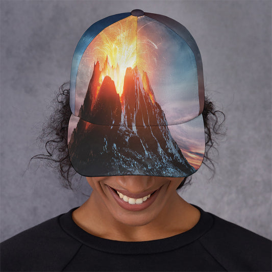 Erupting Volcano Print Baseball Cap