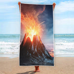 Erupting Volcano Print Beach Towel