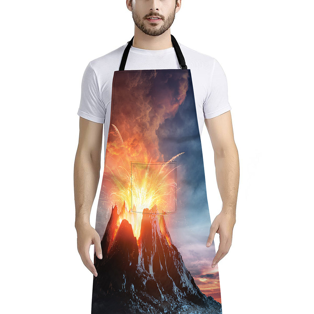 Erupting Volcano Print Bib Apron With Pocket