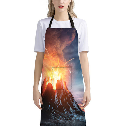 Erupting Volcano Print Bib Apron With Pocket