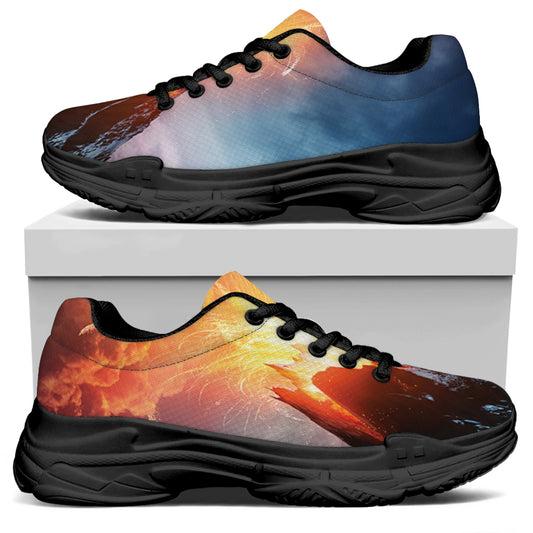 Erupting Volcano Print Black Chunky Shoes