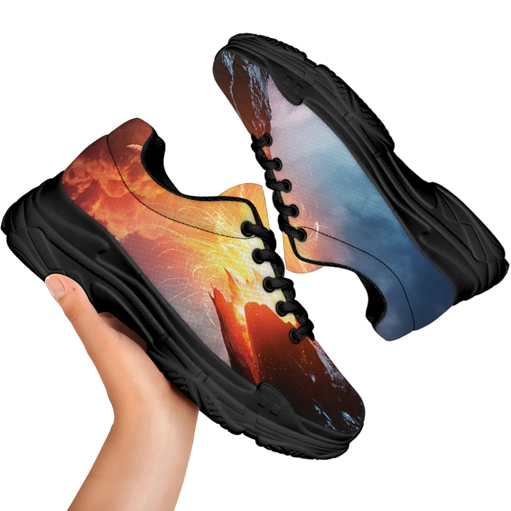 Erupting Volcano Print Black Chunky Shoes