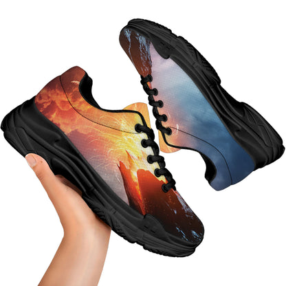Erupting Volcano Print Black Chunky Shoes