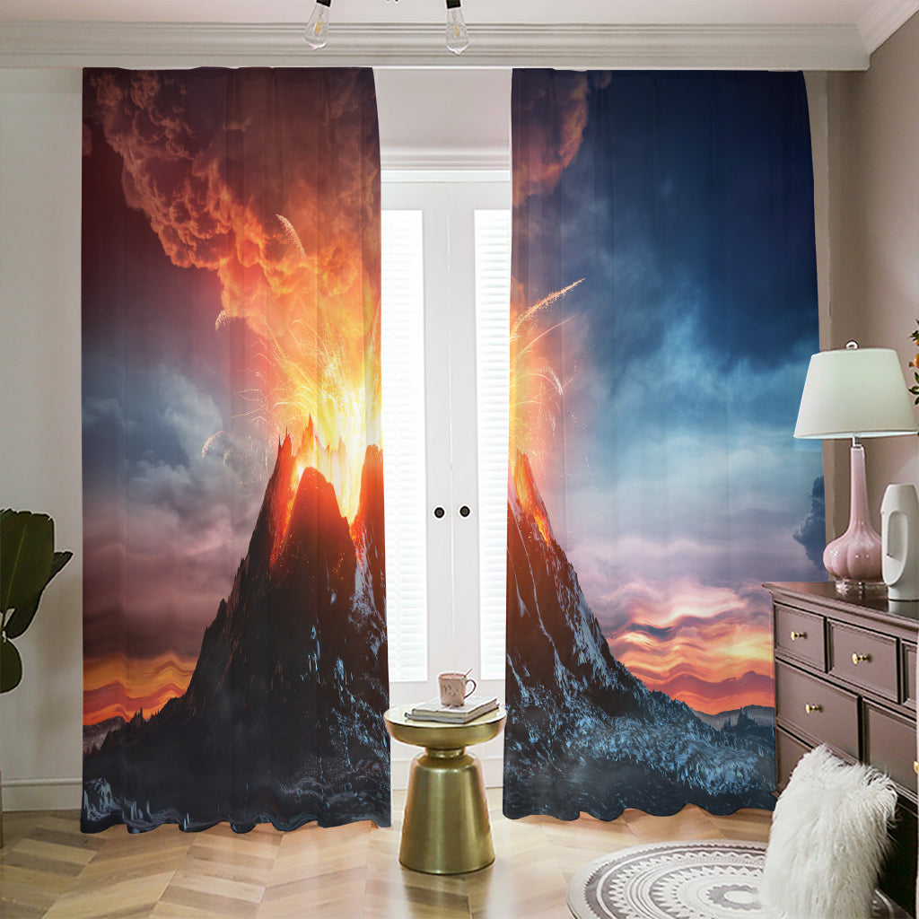 Erupting Volcano Print Blackout Pencil Pleat Curtains