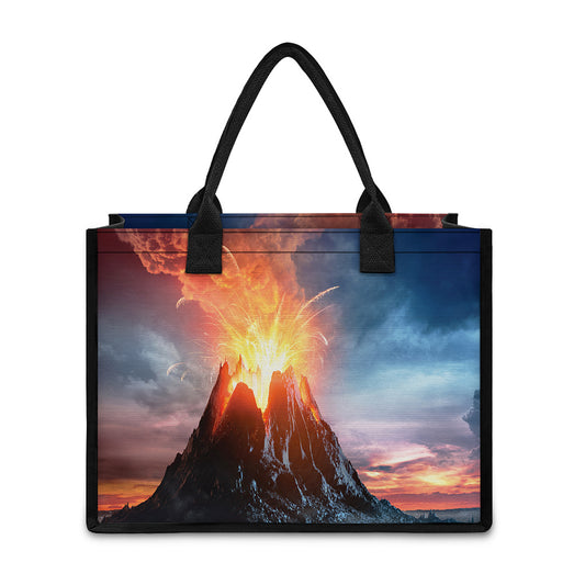 Erupting Volcano Print Canvas Tote Bag