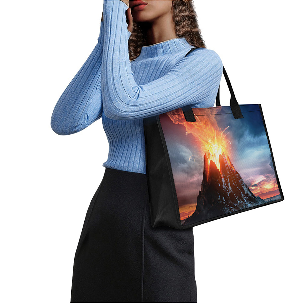 Erupting Volcano Print Canvas Tote Bag