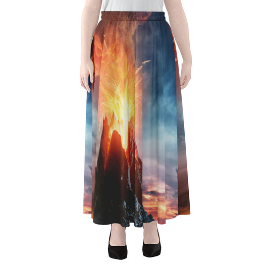 Erupting Volcano Print Chiffon Maxi Skirt