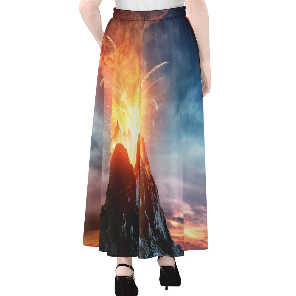 Erupting Volcano Print Chiffon Maxi Skirt
