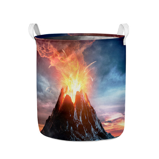 Erupting Volcano Print Collapsible Laundry Basket