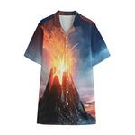 Erupting Volcano Print Cotton Hawaiian Shirt