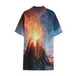 Erupting Volcano Print Cotton Hawaiian Shirt