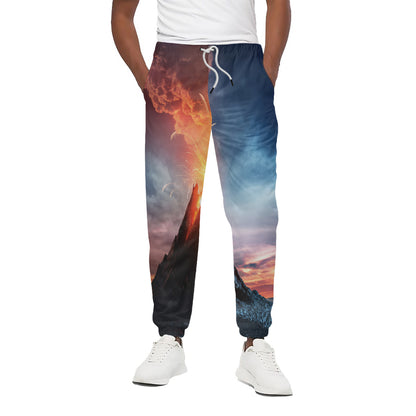 Erupting Volcano Print Cotton Pants