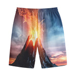 Erupting Volcano Print Cotton Shorts