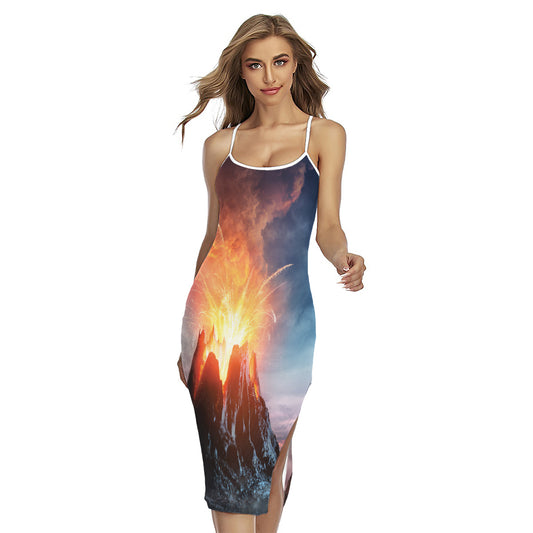 Erupting Volcano Print Cross Back Cami Dress