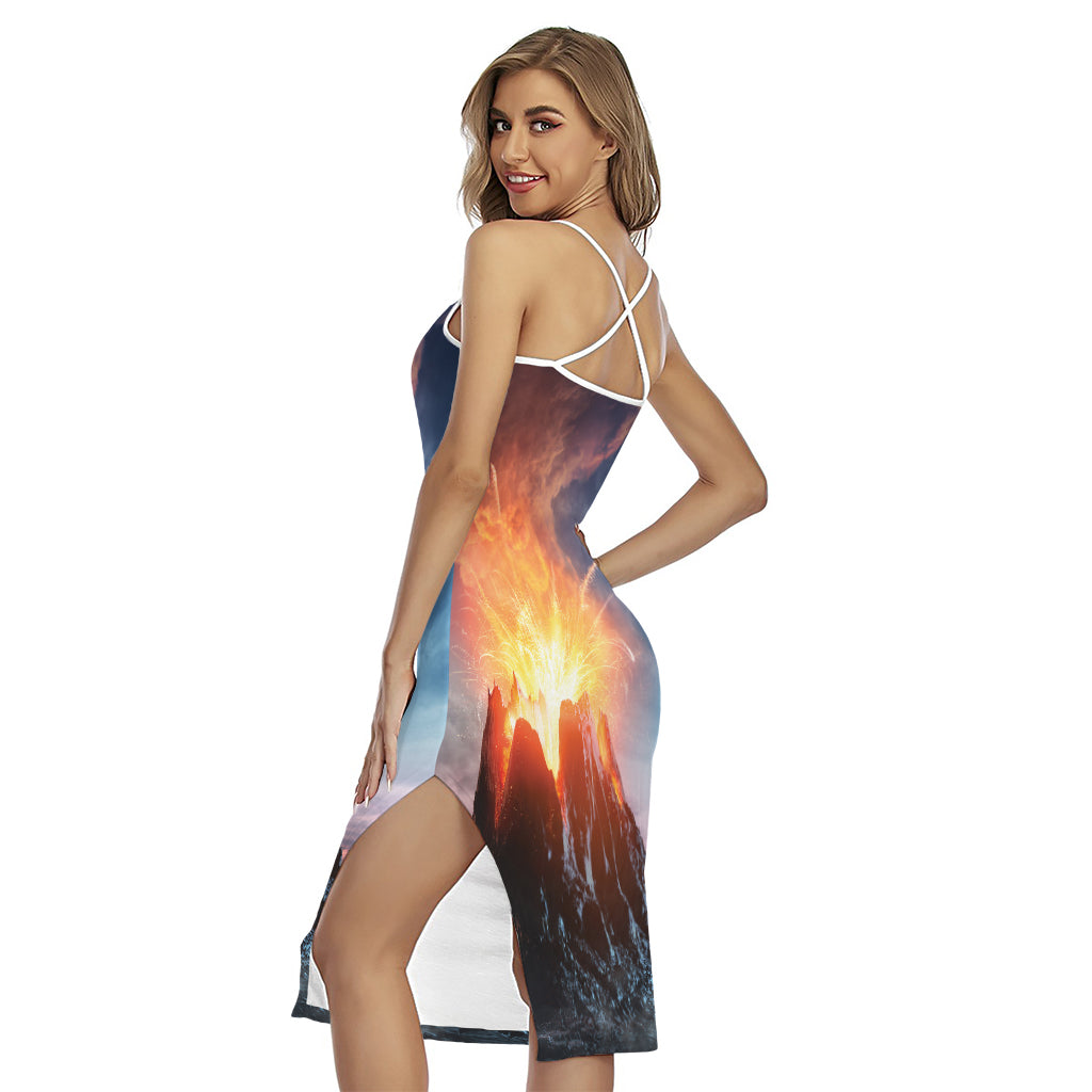 Erupting Volcano Print Cross Back Cami Dress