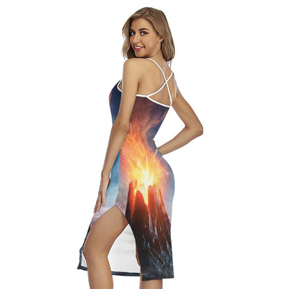 Erupting Volcano Print Cross Back Cami Dress