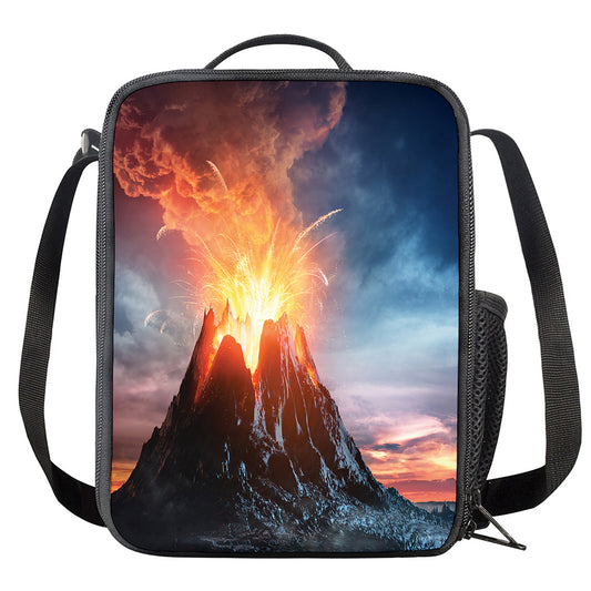 Erupting Volcano Print Crossbody Lunch Bag