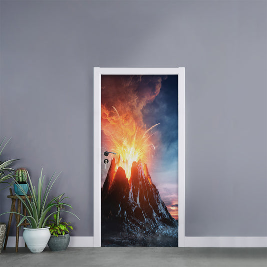 Erupting Volcano Print Door Sticker