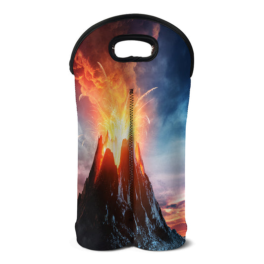 Erupting Volcano Print Double Neoprene Wine Tote
