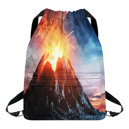 Erupting Volcano Print Drawstring Backpack