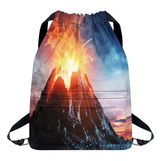 Erupting Volcano Print Drawstring Backpack