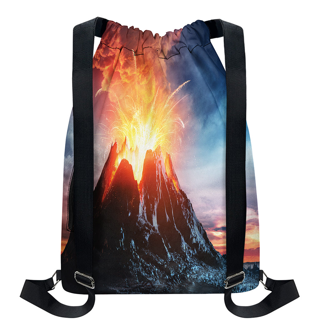 Erupting Volcano Print Drawstring Backpack