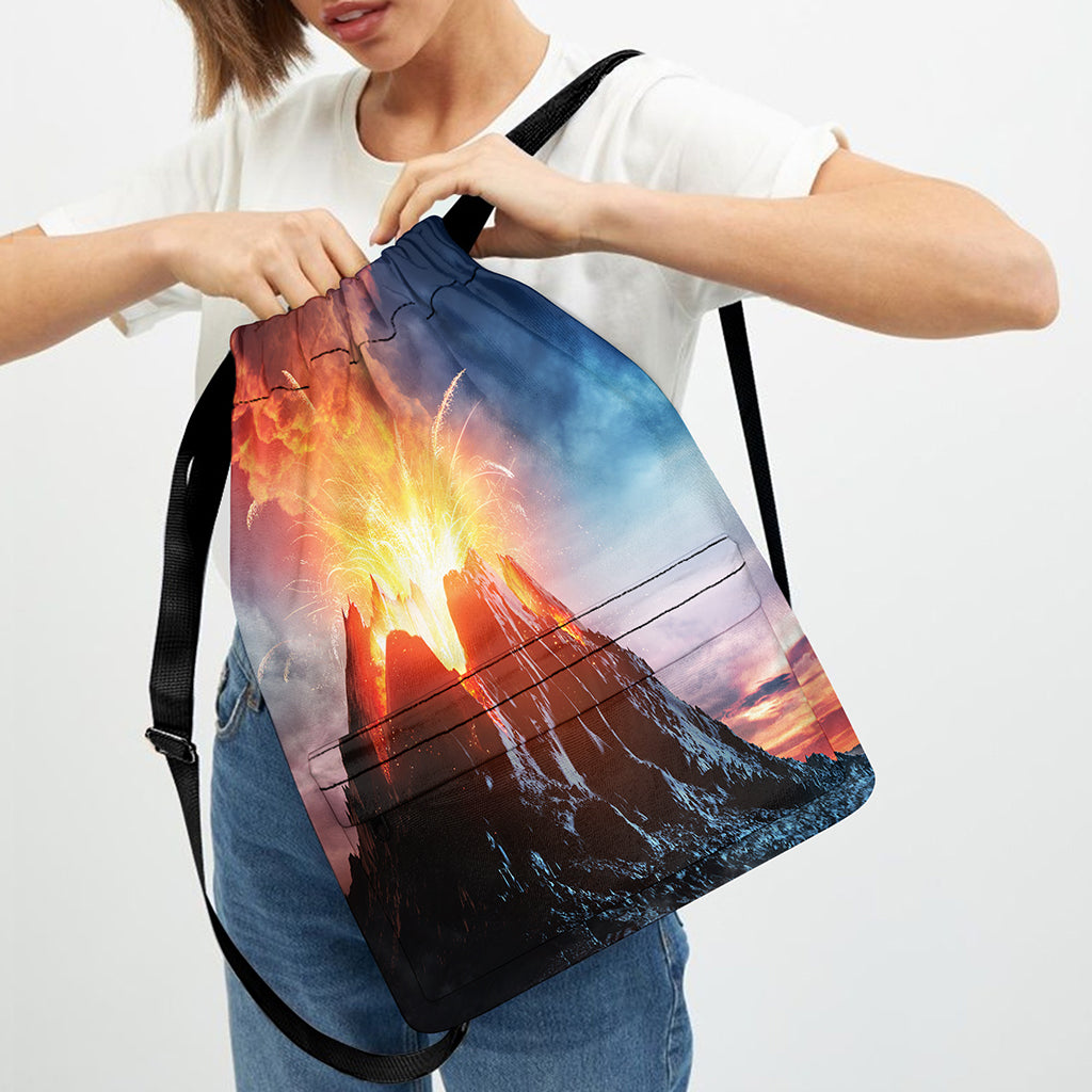 Erupting Volcano Print Drawstring Backpack