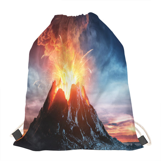 Erupting Volcano Print Drawstring Bag
