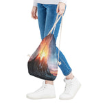 Erupting Volcano Print Drawstring Bag