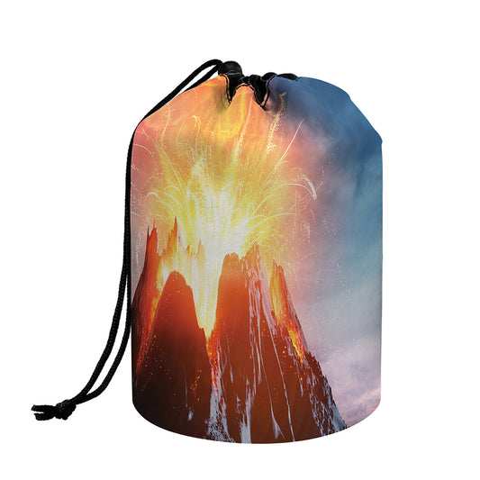 Erupting Volcano Print Drawstring Makeup Bag