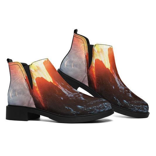 Erupting Volcano Print Flat Ankle Boots
