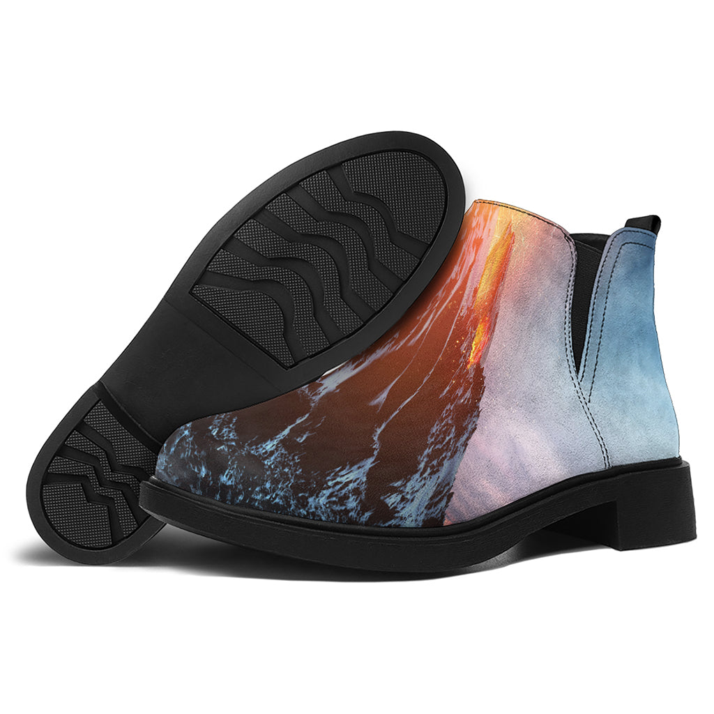 Erupting Volcano Print Flat Ankle Boots
