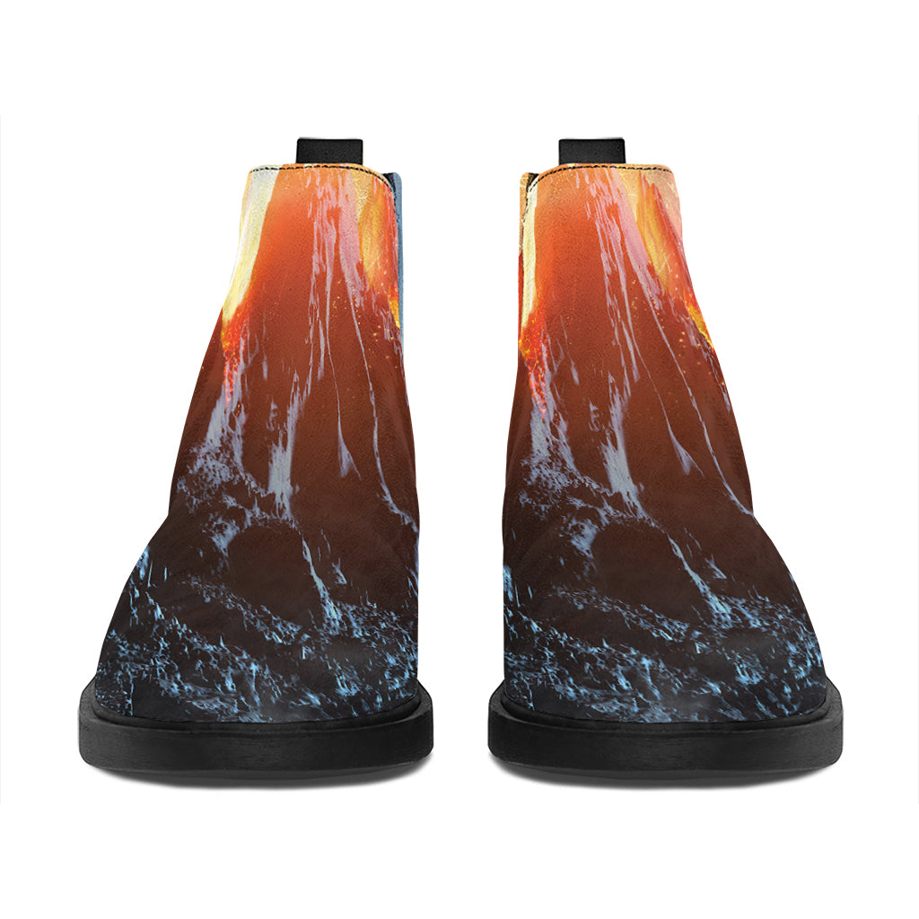 Erupting Volcano Print Flat Ankle Boots