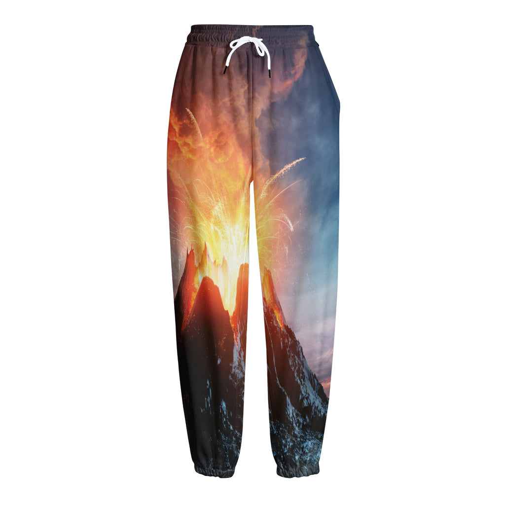 Erupting Volcano Print Fleece Lined Knit Pants