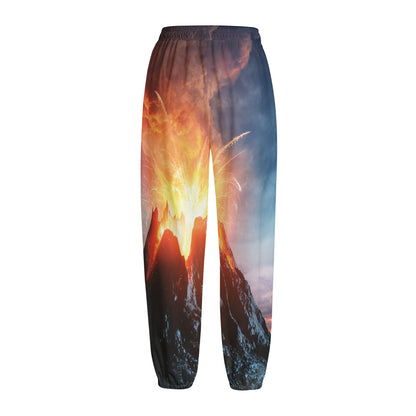 Erupting Volcano Print Fleece Lined Knit Pants