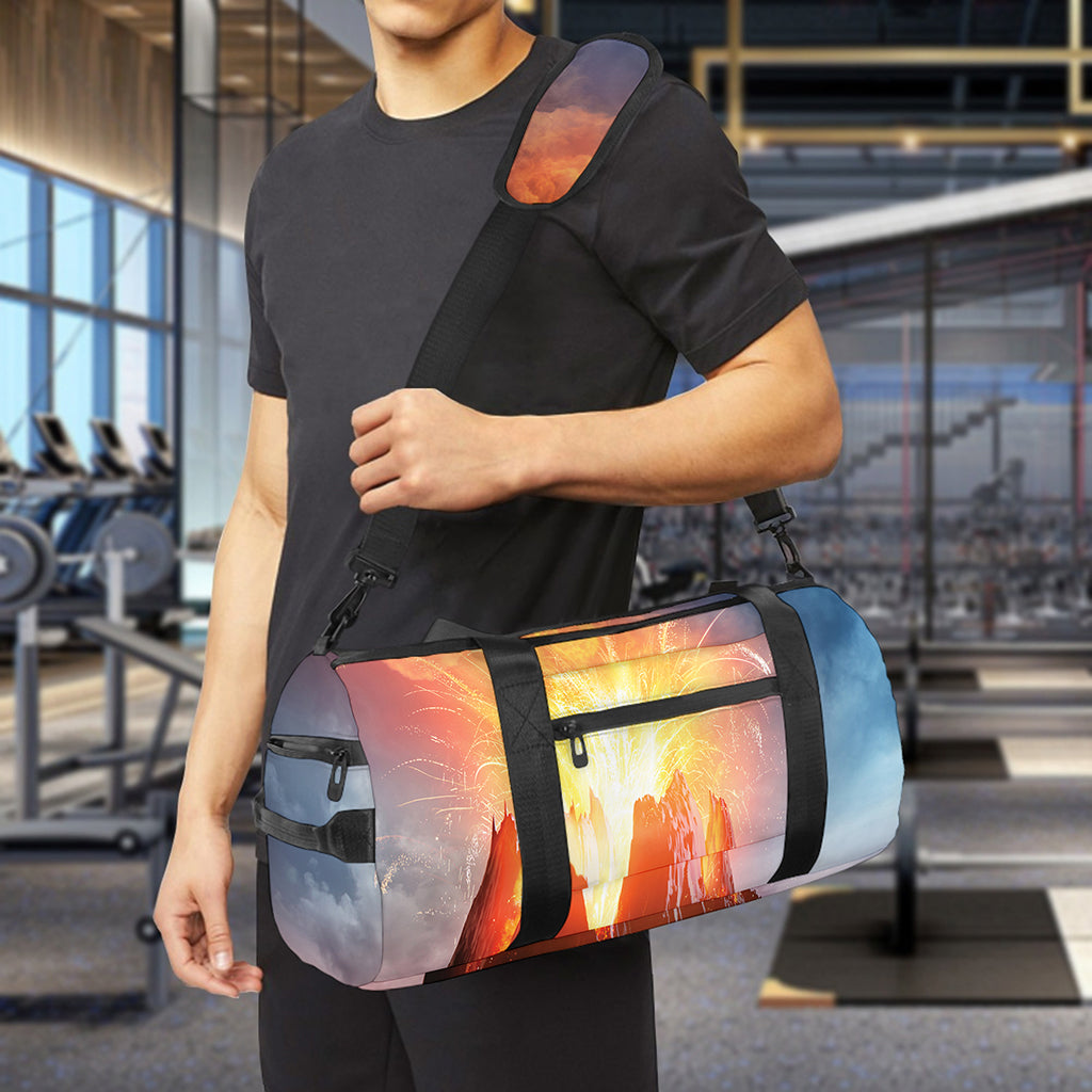 Erupting Volcano Print Gym Bag