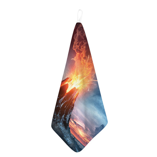 Erupting Volcano Print Hand Towel