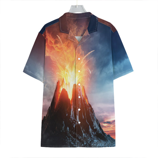 Erupting Volcano Print Hawaiian Shirt