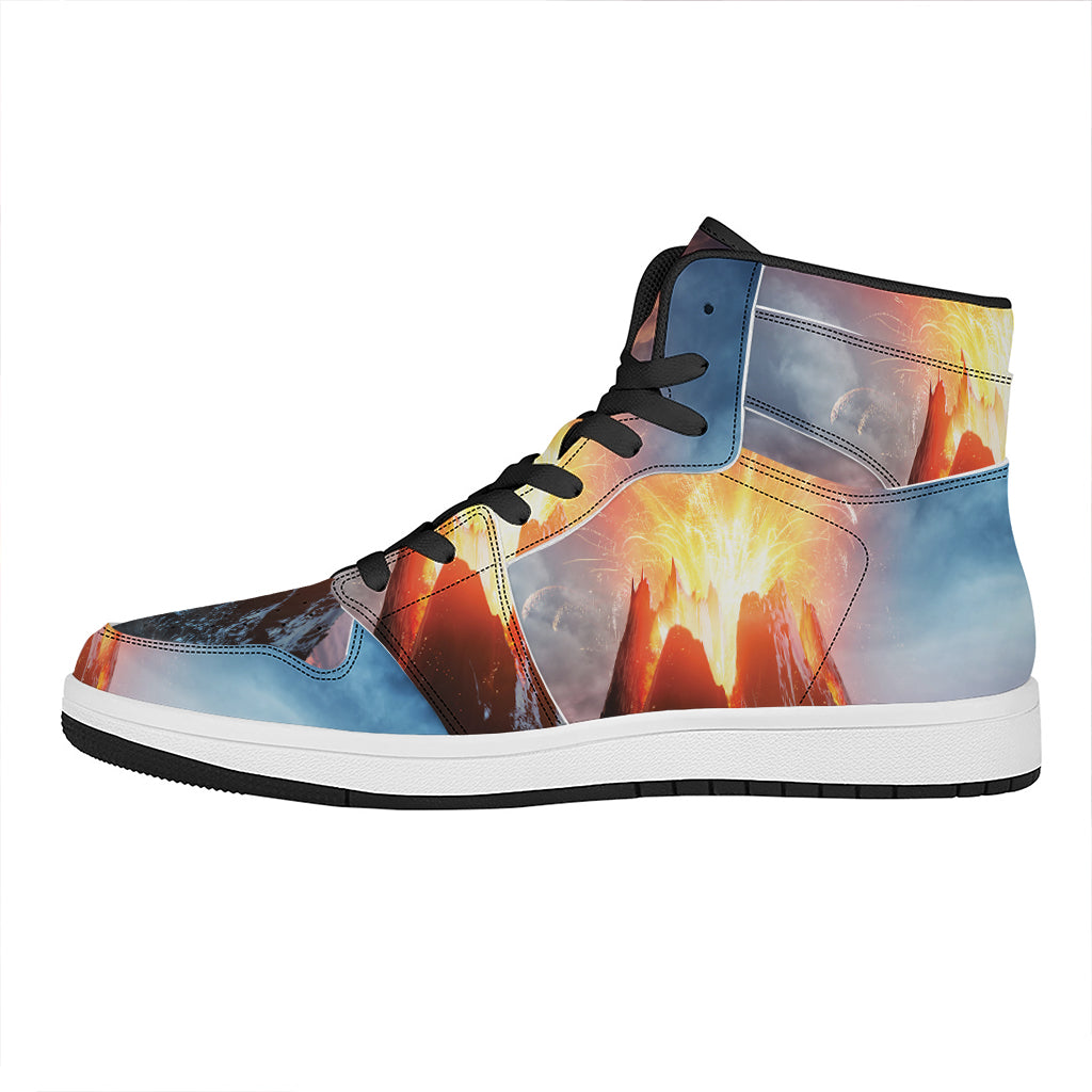 Erupting Volcano Print High Top Leather Sneakers