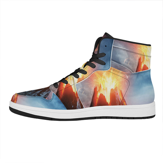 Erupting Volcano Print High Top Leather Sneakers
