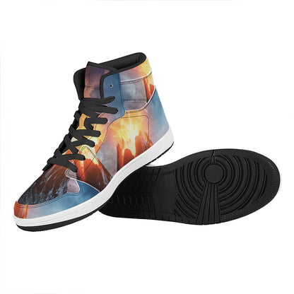 Erupting Volcano Print High Top Leather Sneakers