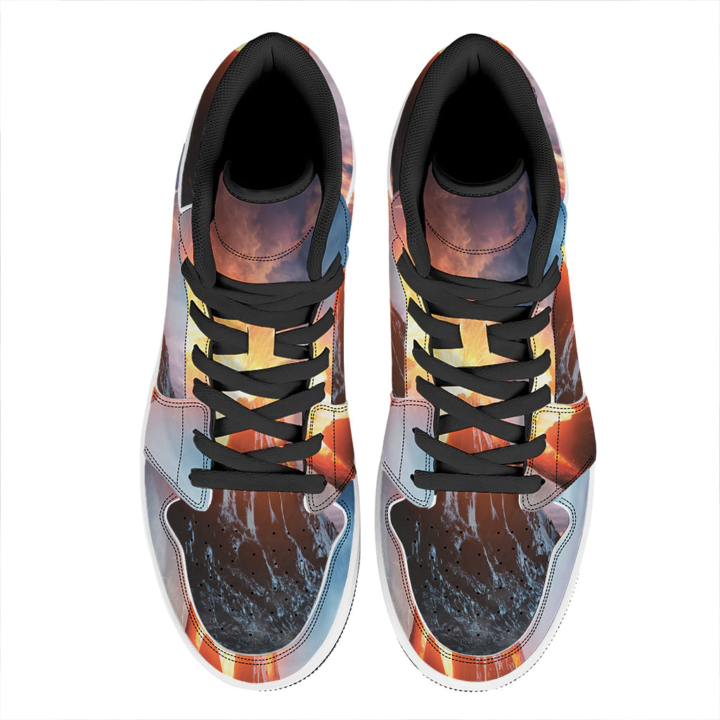 Erupting Volcano Print High Top Leather Sneakers