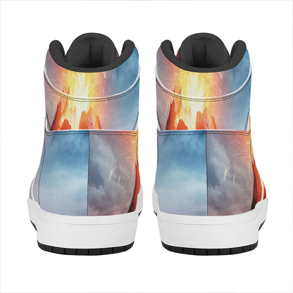 Erupting Volcano Print High Top Leather Sneakers