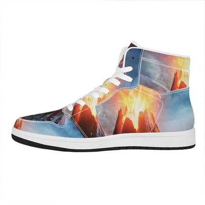 Erupting Volcano Print High Top Leather Sneakers
