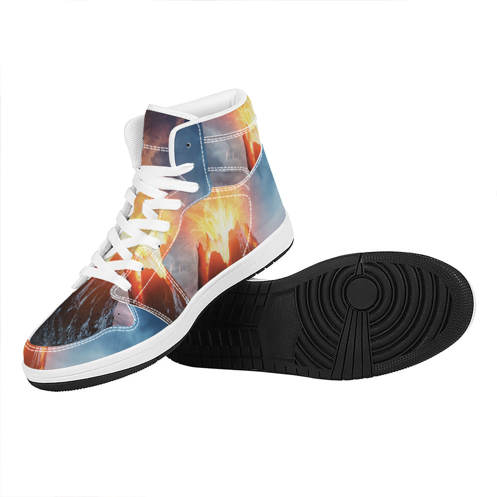 Erupting Volcano Print High Top Leather Sneakers