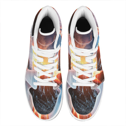 Erupting Volcano Print High Top Leather Sneakers