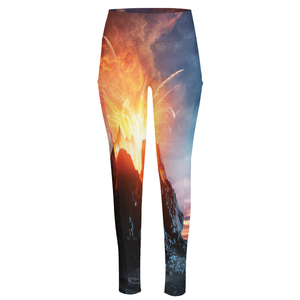 Erupting Volcano Print High-Waisted Pocket Leggings